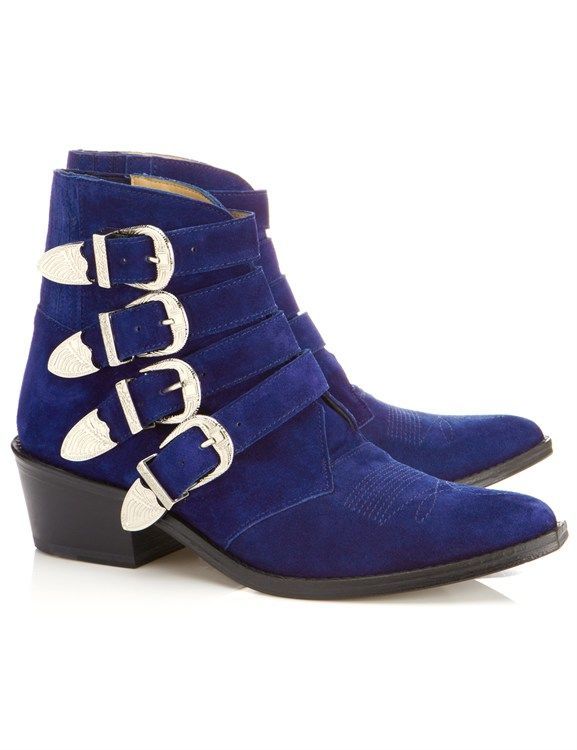 Blue Suede Buckled Boots
