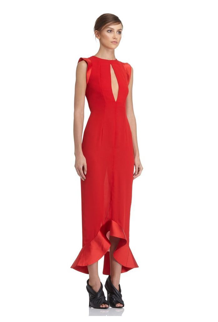 Pierre Frill Hem Midi Dress - Red