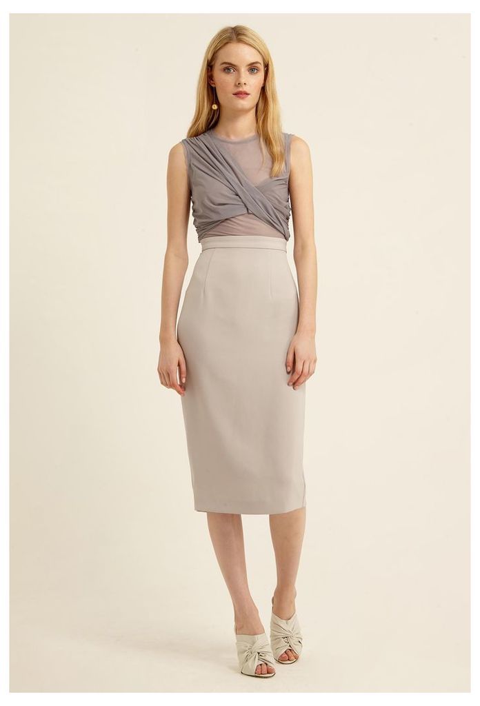 Hallie Sheer Midi Dress - Oyster Grey