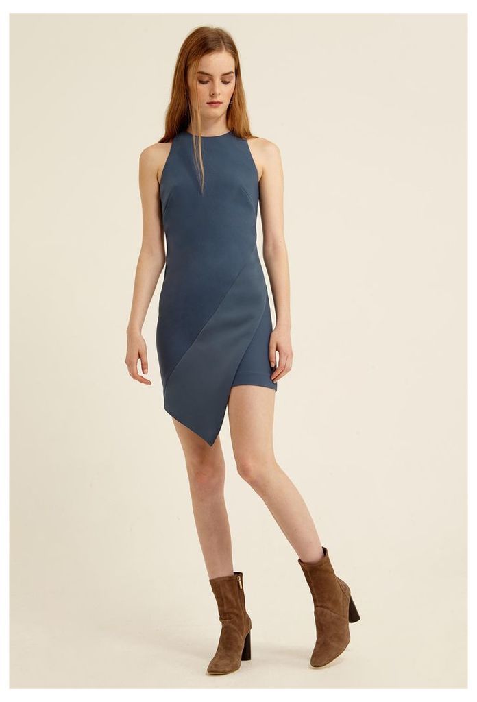 Peyton Aysmmetric Mini Dress - Slate Blue