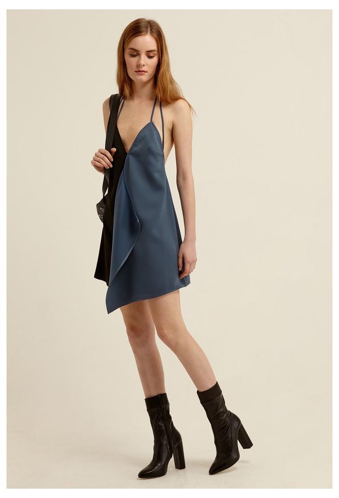 Violet Slip Mini Dress - Slate Blue / Black
