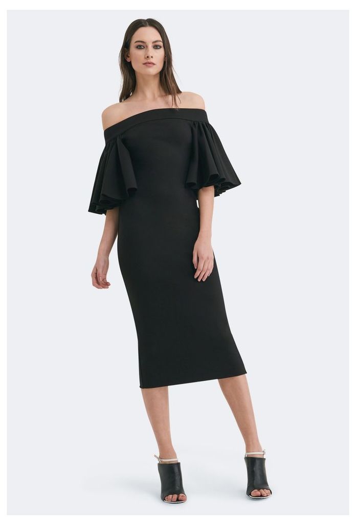 Rising Off Shoulder Midi Dress - Black