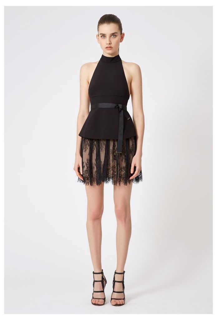 Maylee Halter Neck Mini Dress - Black / Black Lace