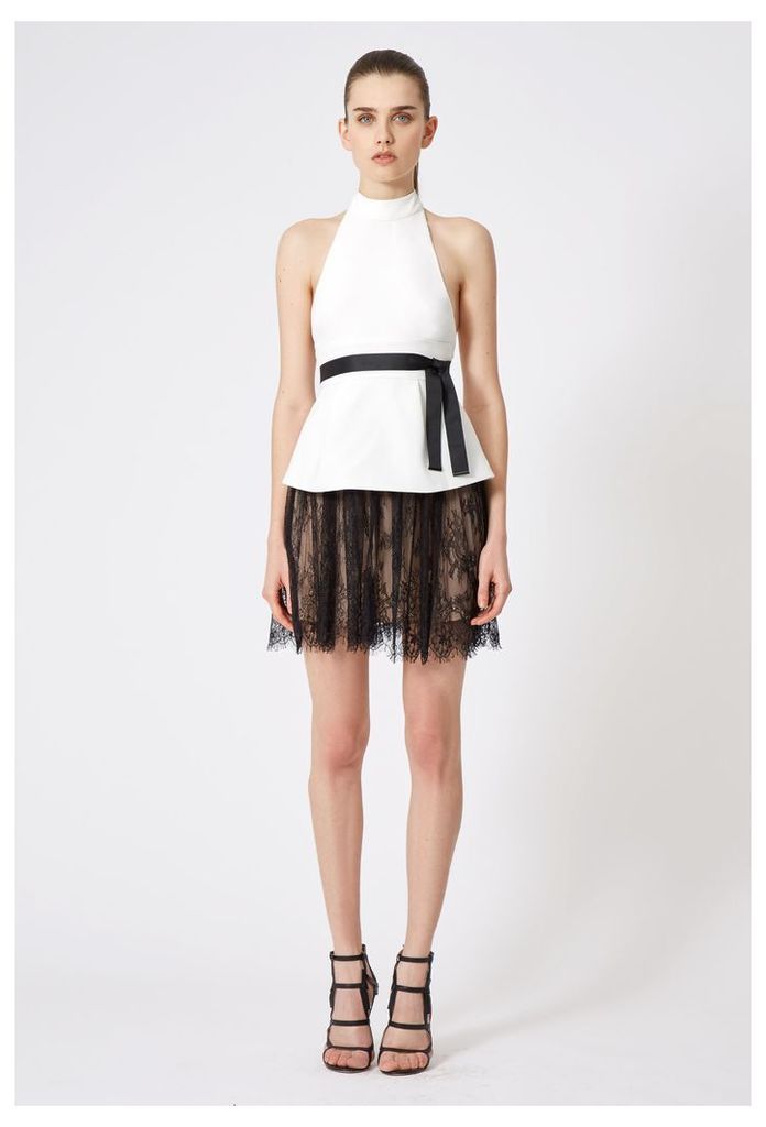 Maylee Halter Neck Mini Dress - White / Black Lace