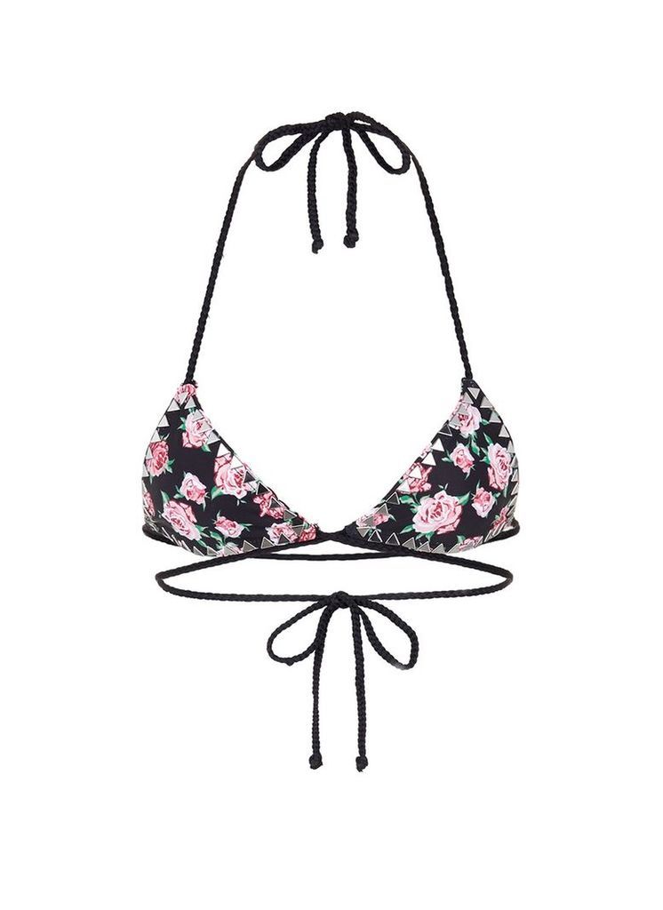 'The Vixen' stud floral print bikini top
