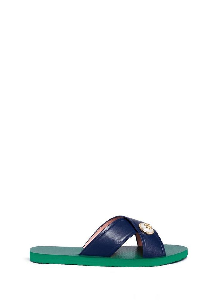 'Melody' logo pearl leather slide sandals