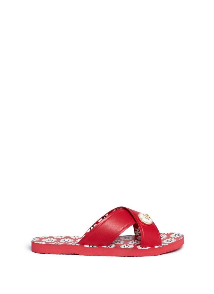 'Melody' logo pearl leather slide sandals