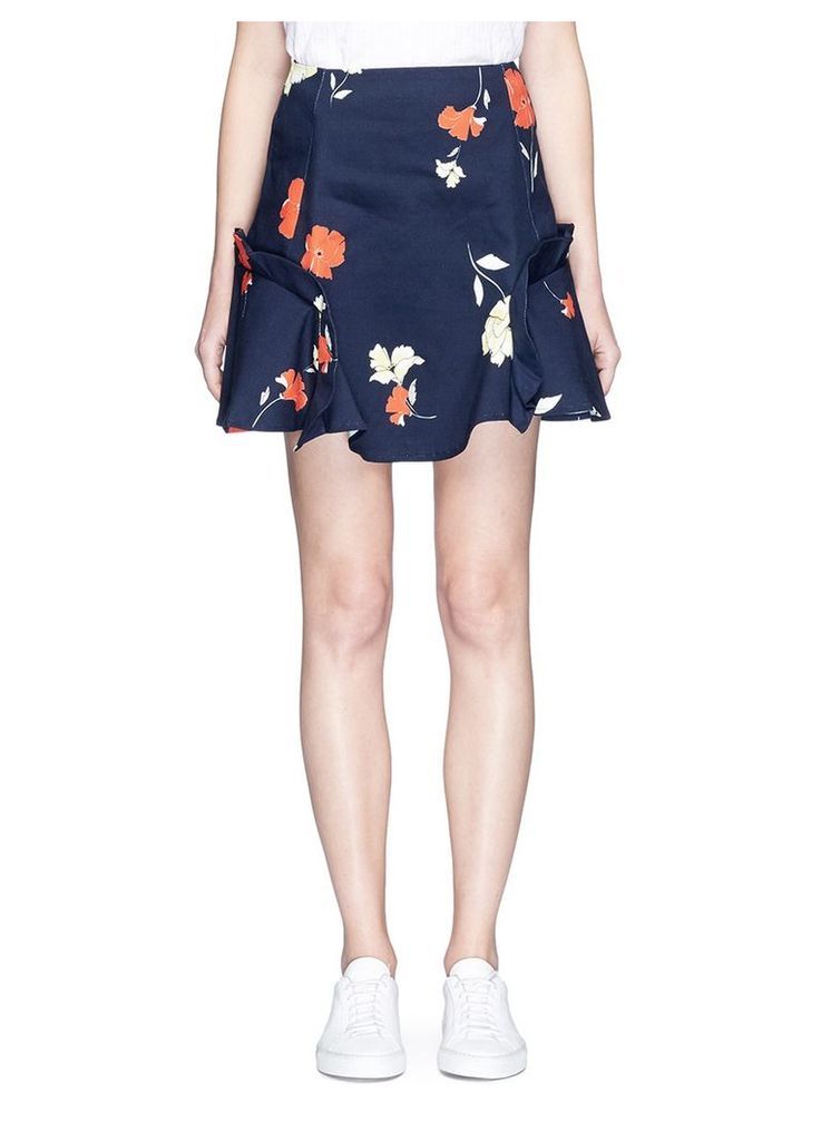 Ruffle trim floral print mini skirt