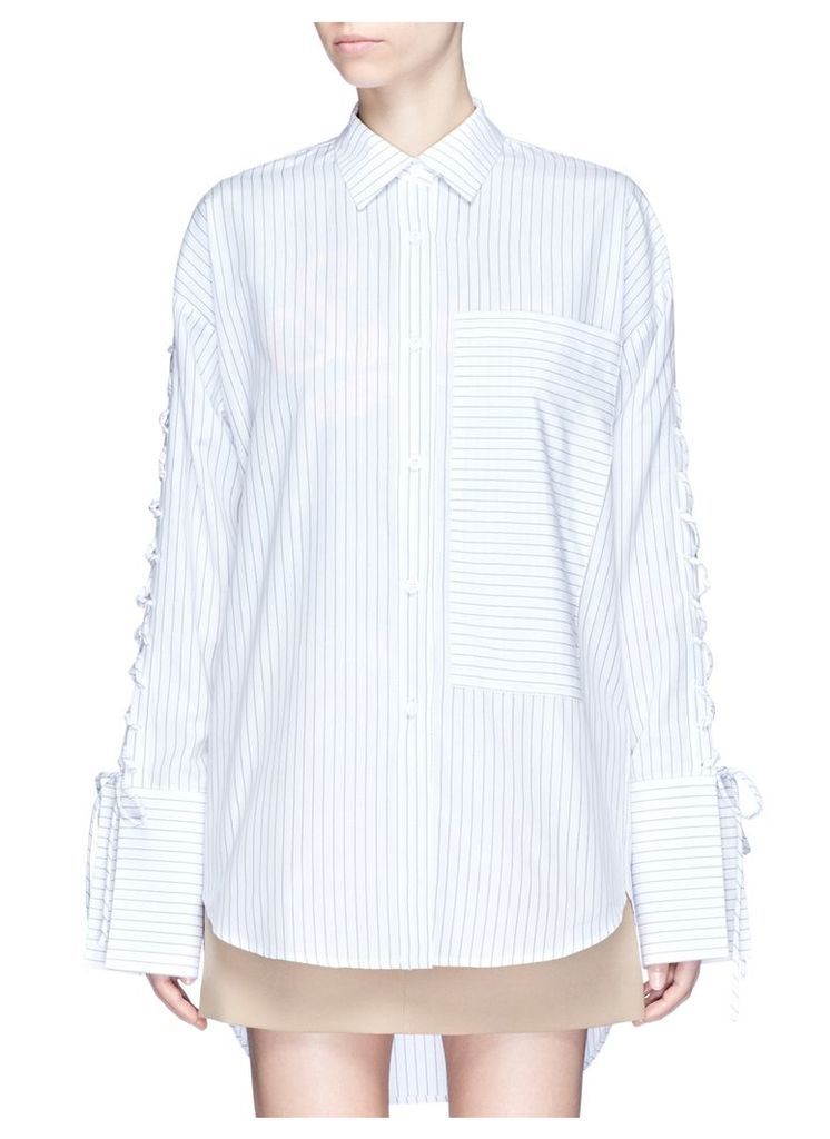 Lace-up sleeve stripe oversized shirt