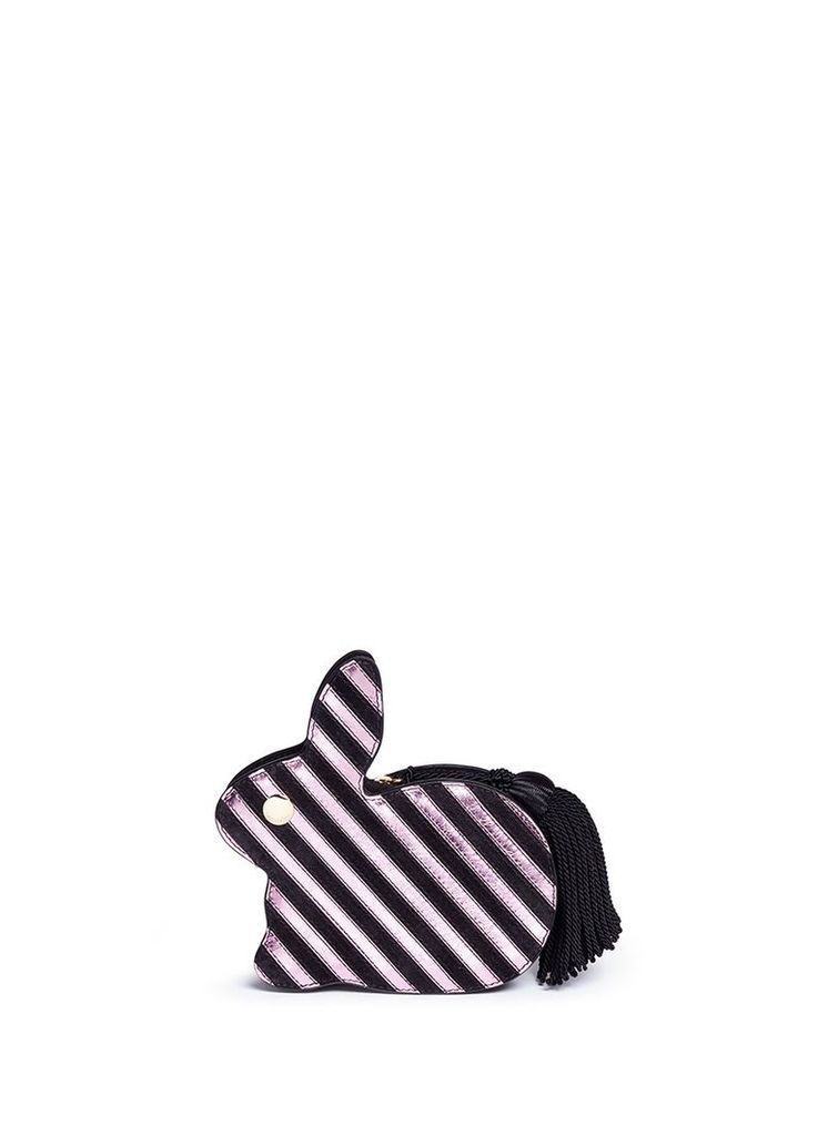 'Bunny' tassel pull stripe leather and suede clutch