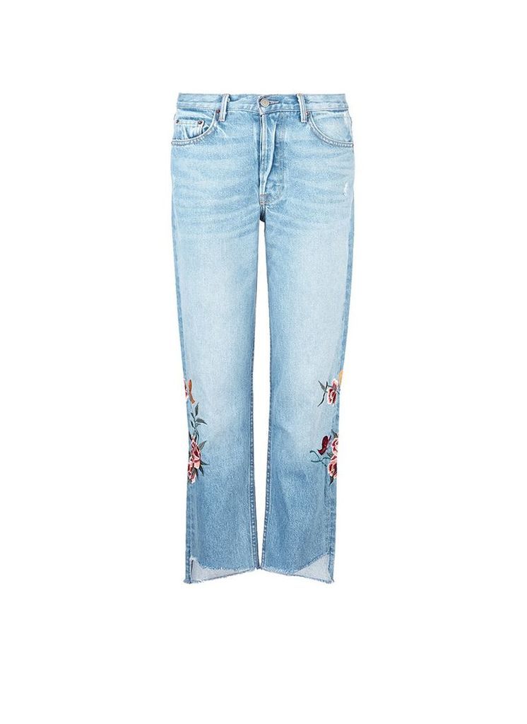 'Helena' floral embroidered staggered cuff jeans