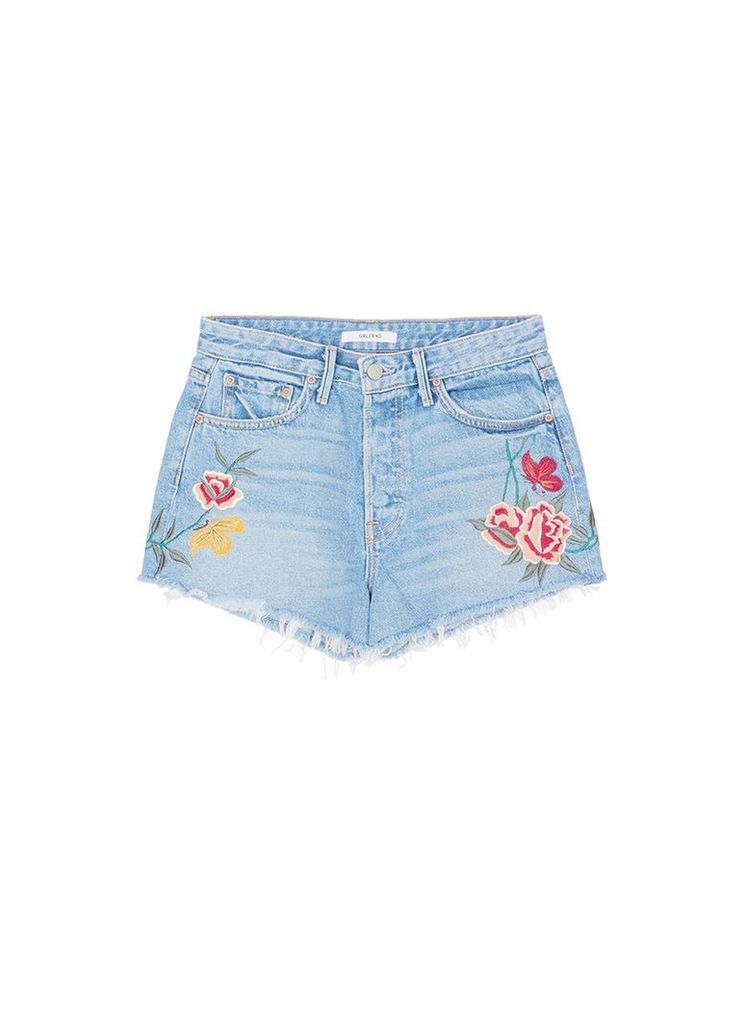 'Cindy' floral embroidered denim shorts