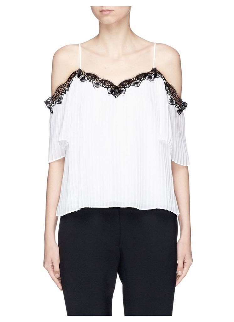 'Fefe' lace trim pleated cold shoulder top