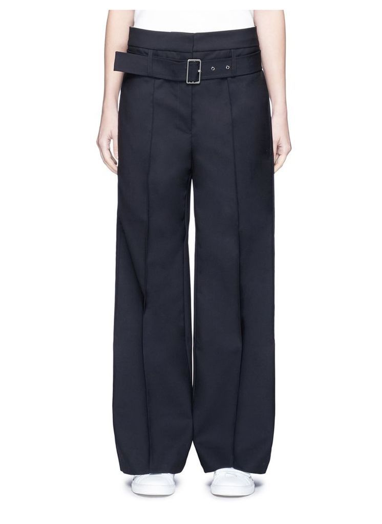 Belted wide leg wool-blend suiting pants