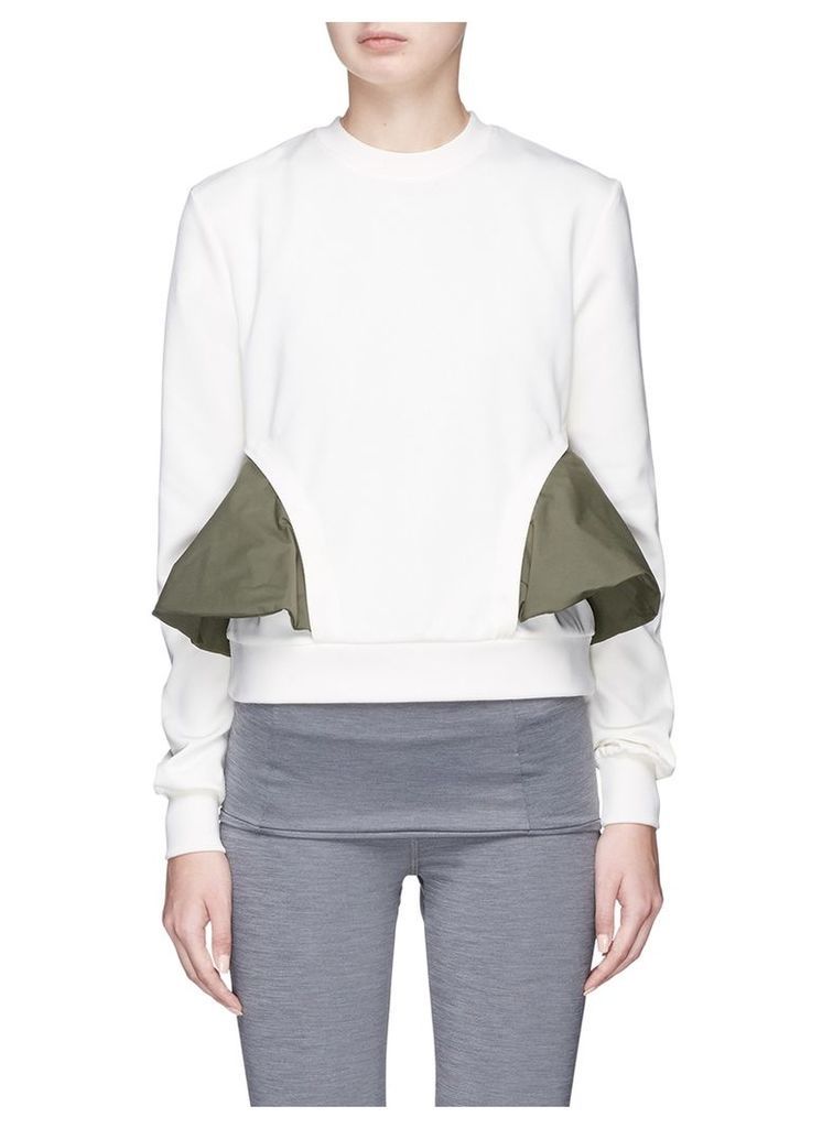 Detachable ruffle zip back pouch sweatshirt