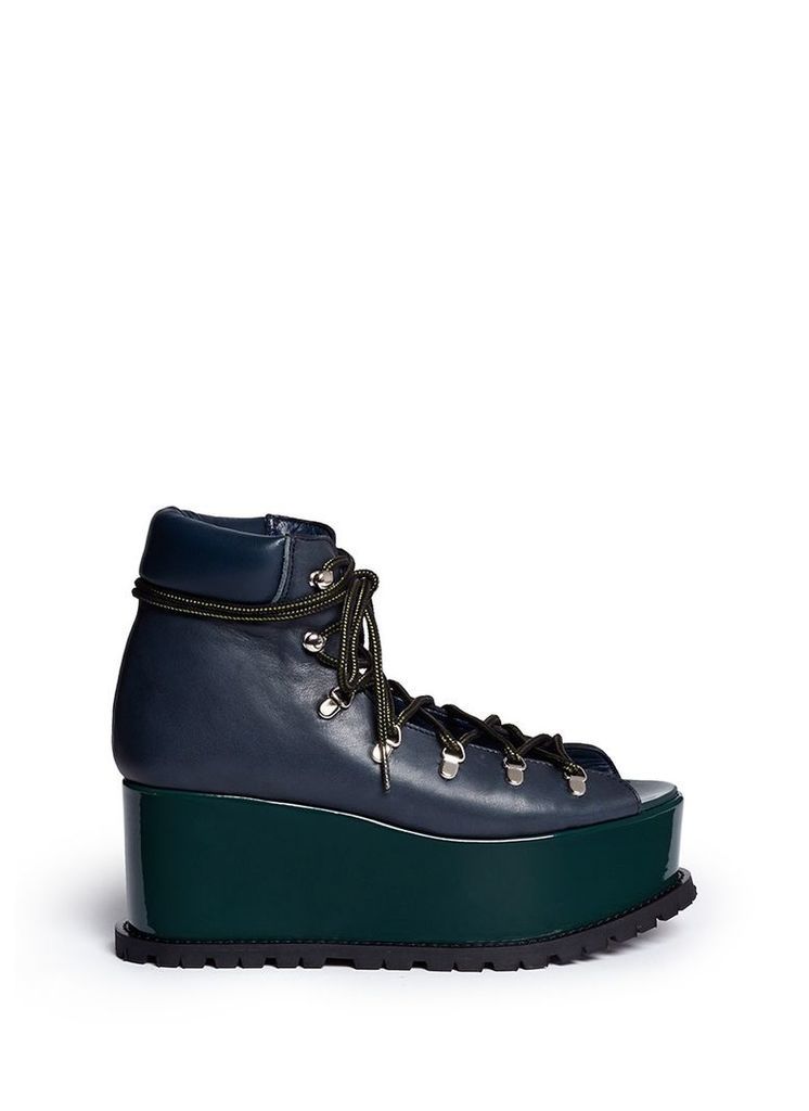 Open vamp patent leather platform mountain boots