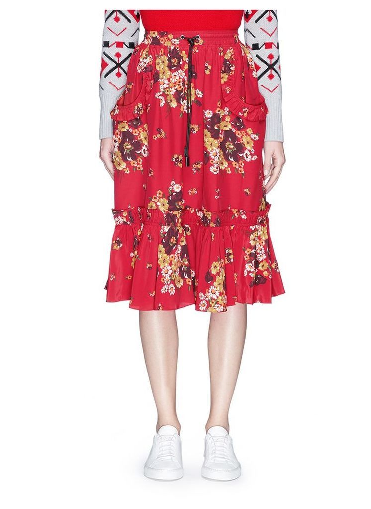 Floral print ruffle peplum midi skirt
