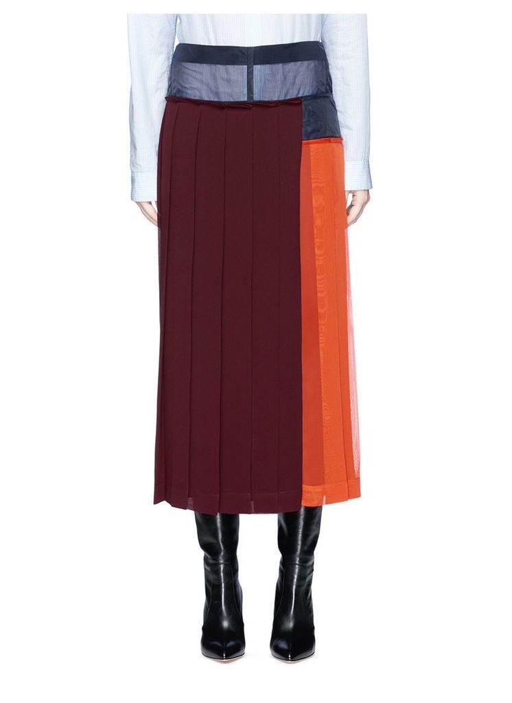 Colourblock pleated georgette midi skirt