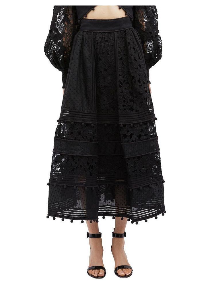 'Corsage' guipure lace panel midi skirt