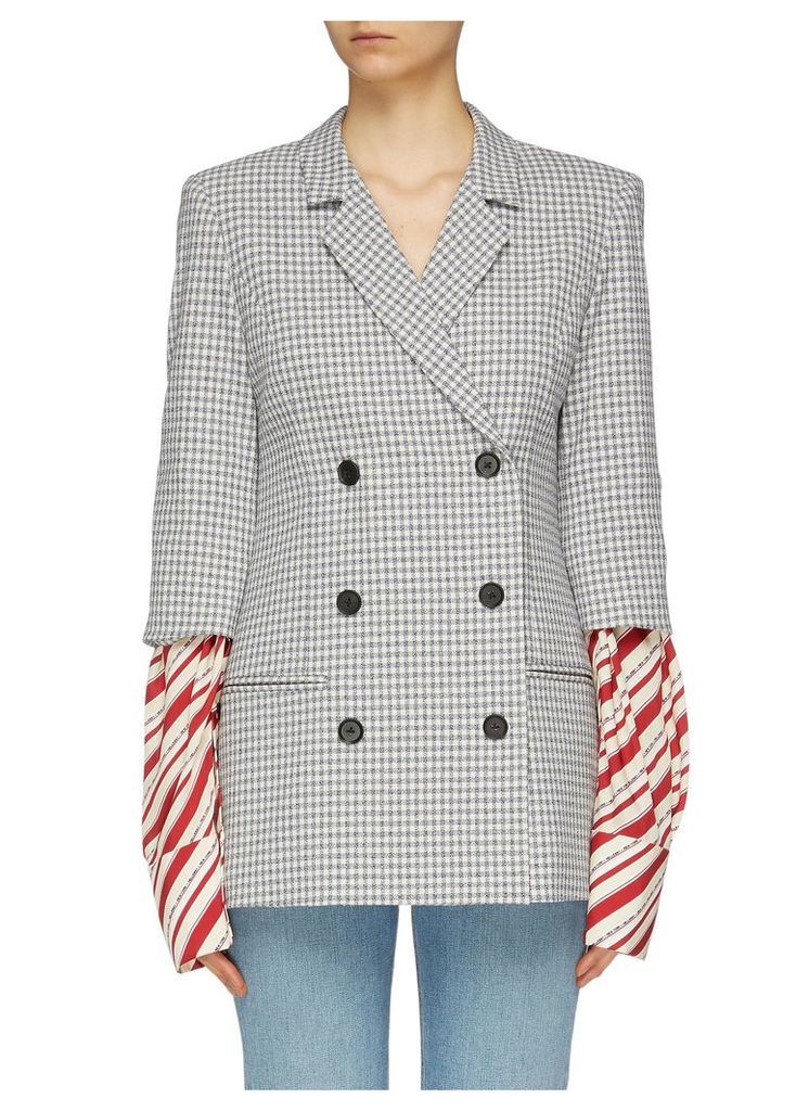 'Truman' stripe sleeve double breasted gingham check blazer