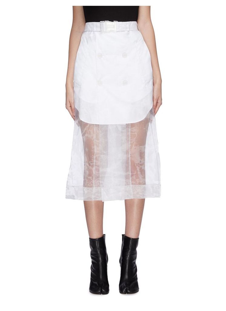 Belted organdy overlay poplin skirt