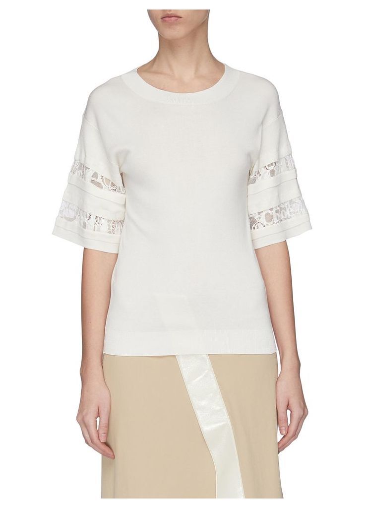 Lace logo sleeve silk-cotton T-shirt
