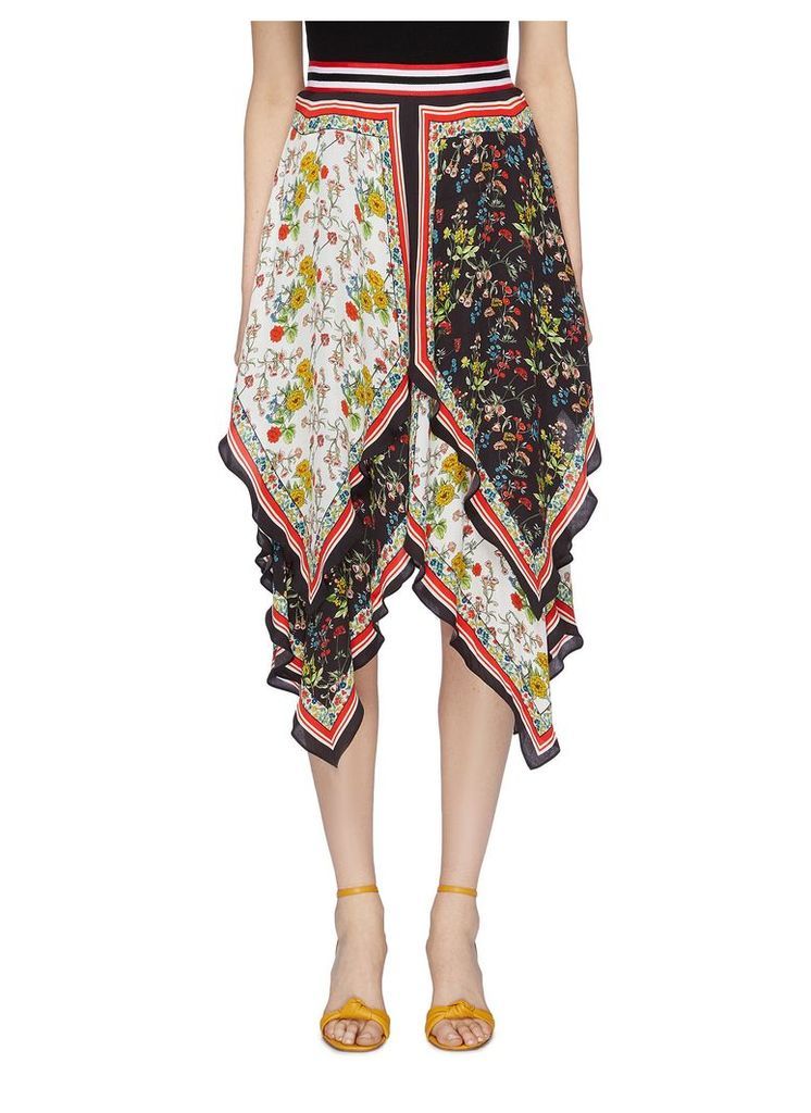 'Maura' colourblock floral print tiered handkerchief skirt