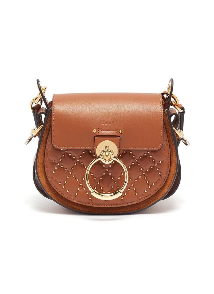 'Tess' ring stud quilted small leather saddle bag