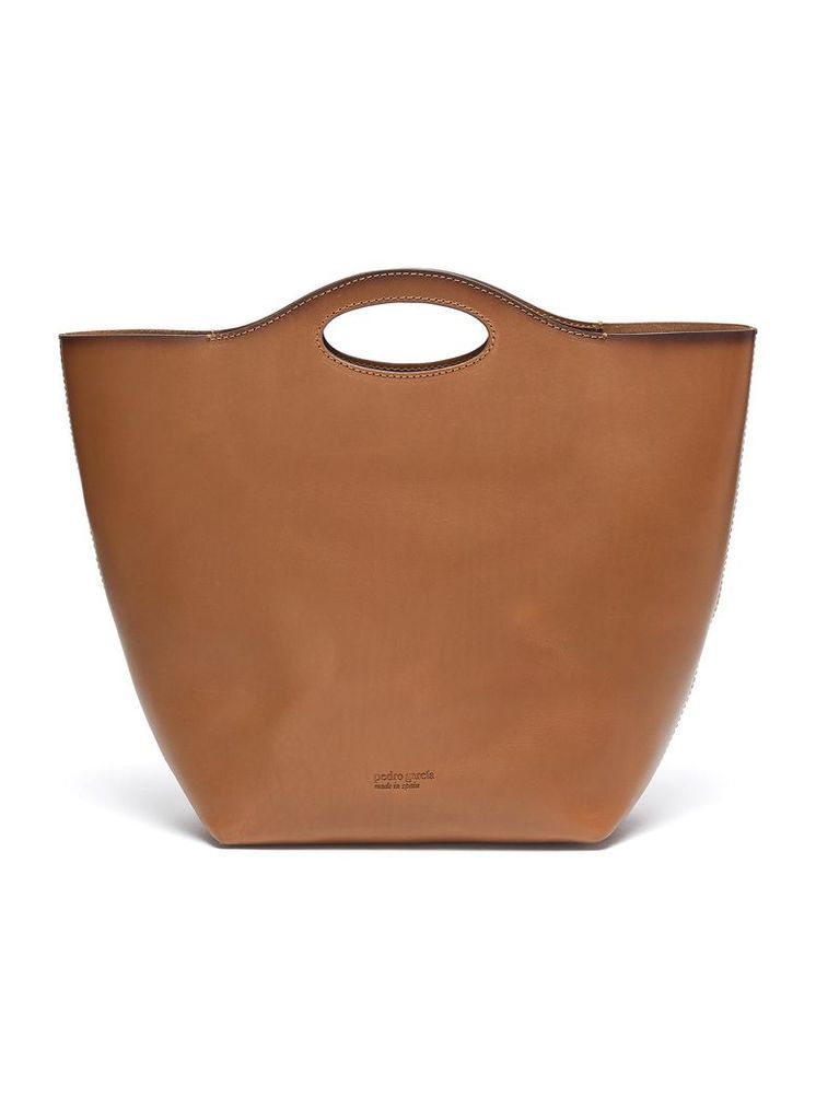 Cutout handle leather tote