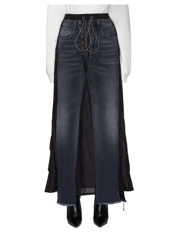 Drawcord jeans panelled skirt