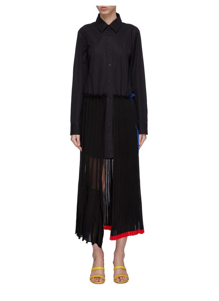 Panelled pleated wool knit skirt shirt dress