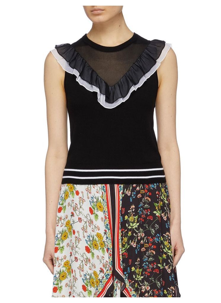 'Diora' ruffle mesh yoke knit sleeveless top
