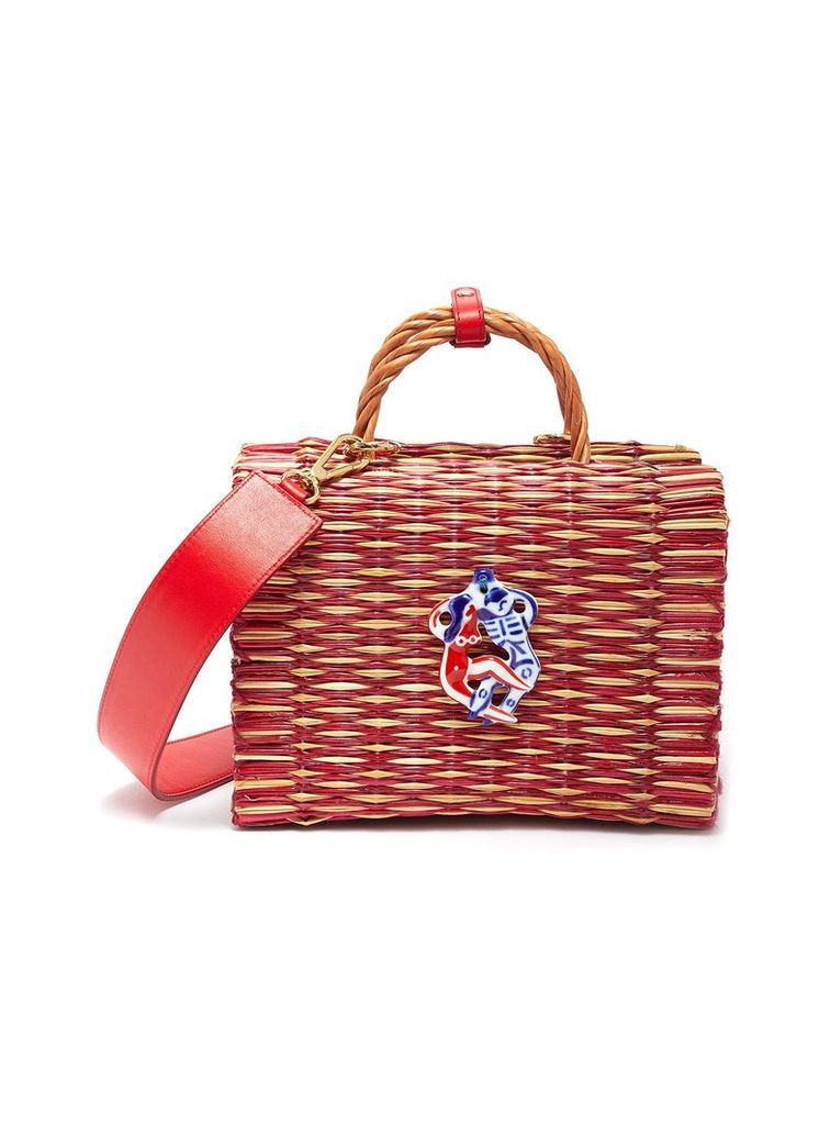 'Amor PequeÃ±o' talisman medium woven reed top handle bag