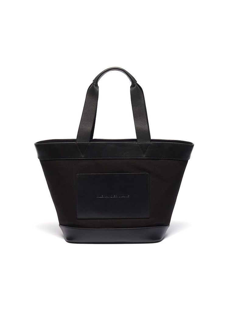 Leather border large canvas tote