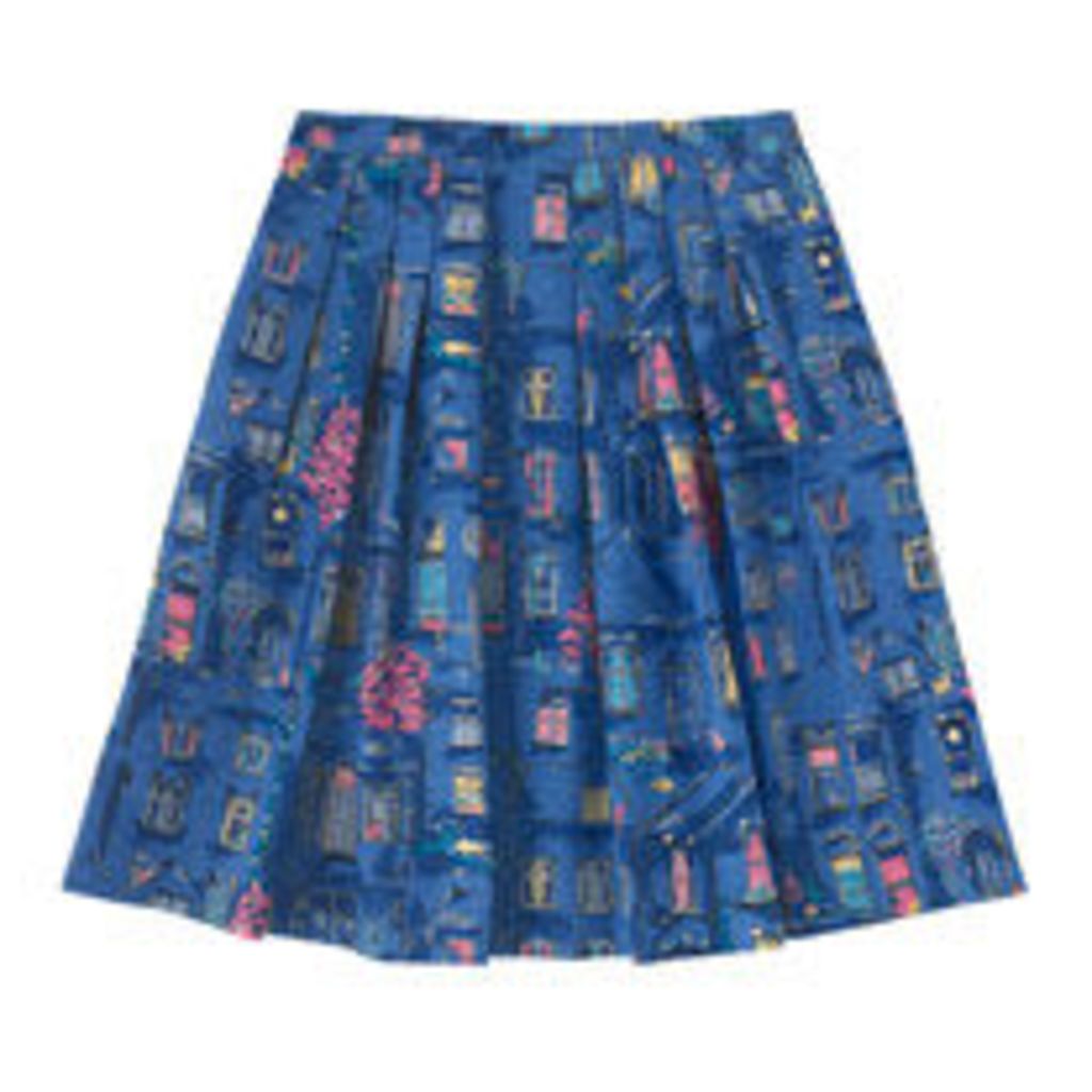 Village Windows Bark Cloth Pleated Skirt