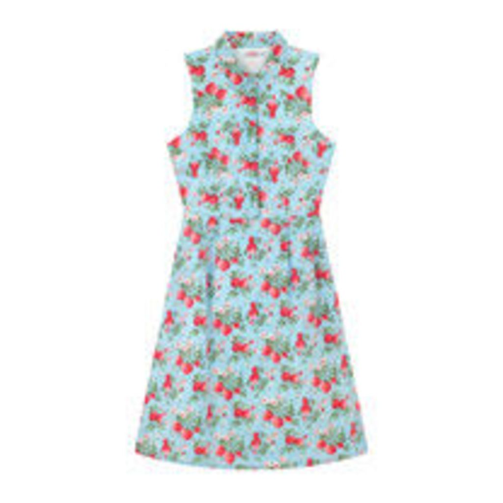 Mini Wild Strawberry Sleeveless Cotton Cambric Shirt Dress