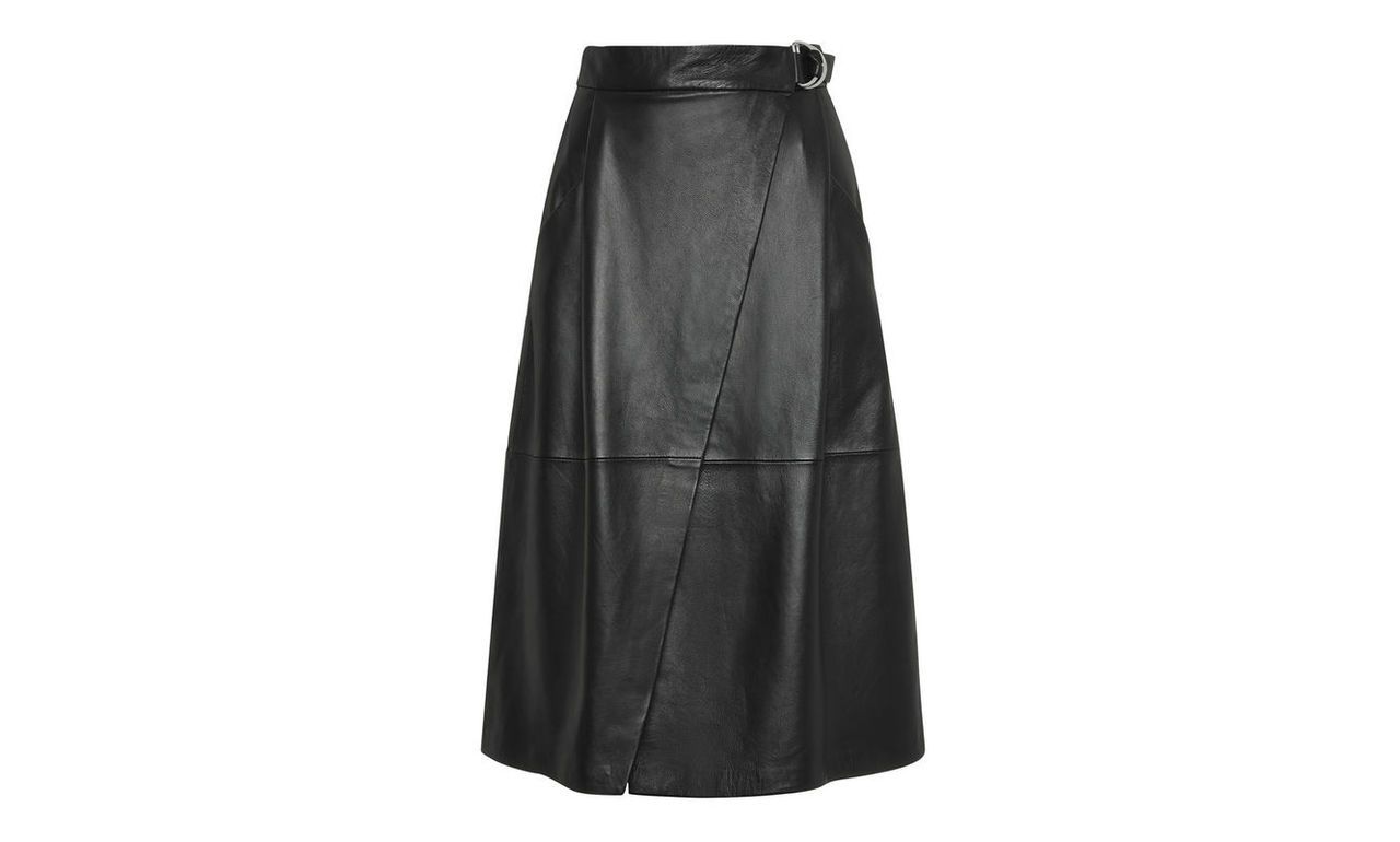 Wrap Leather Midi Skirt