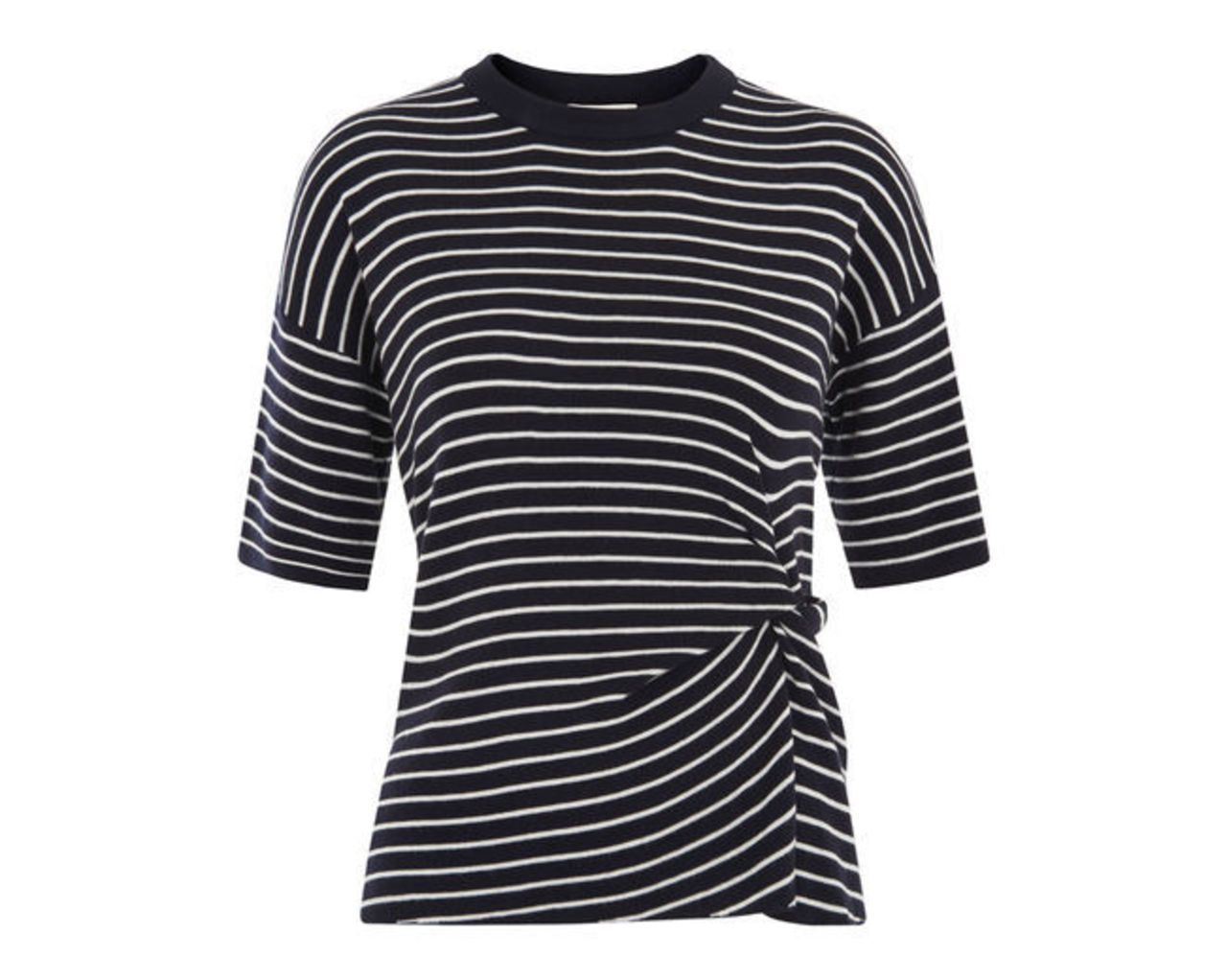 Stripe Knot Front Knitted Tee