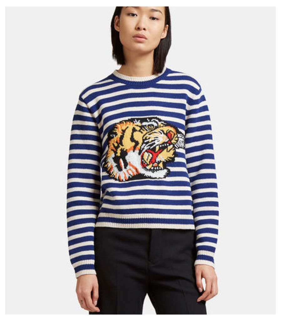 Tiger Intarsia Knit Striped Sweater