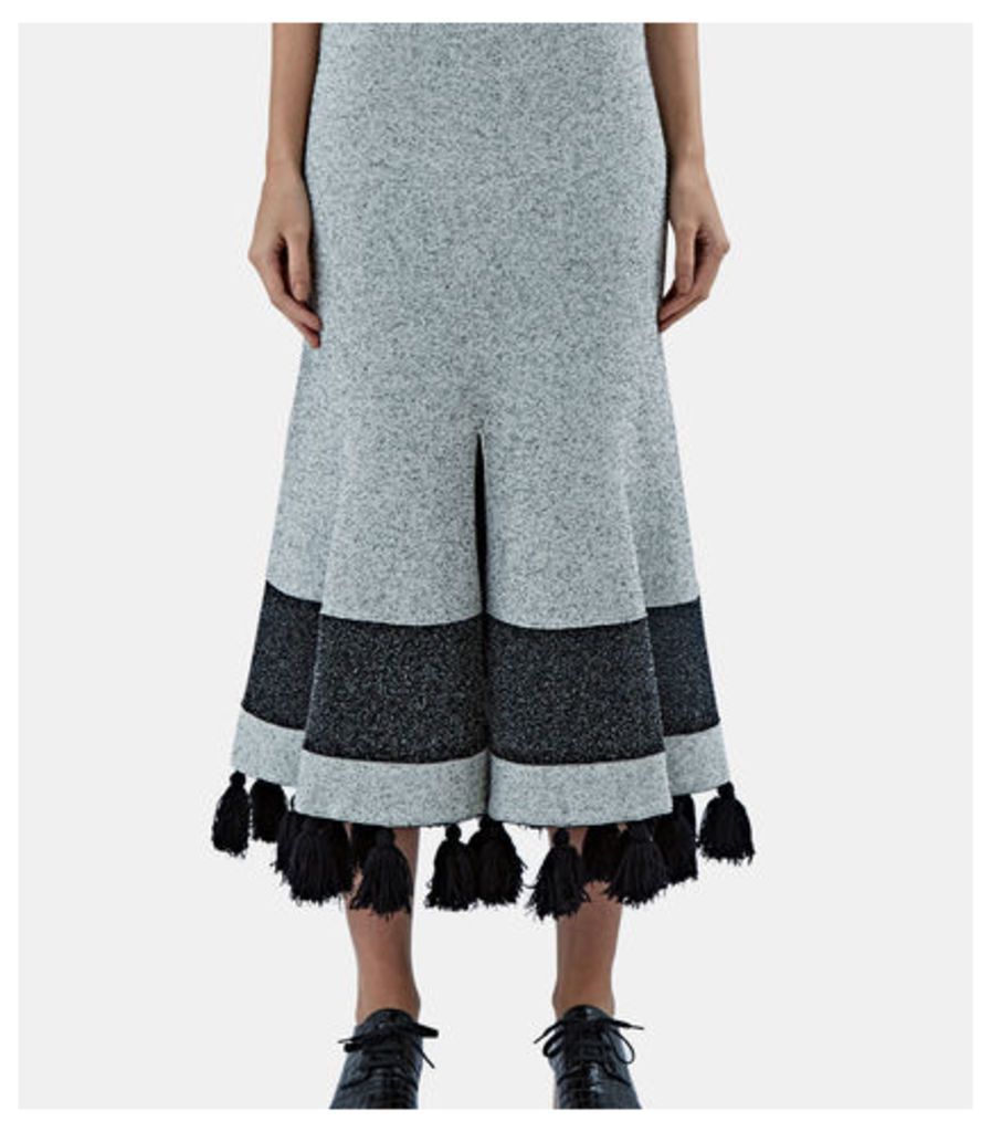 Flared Tweed Knit Tassel Skirt