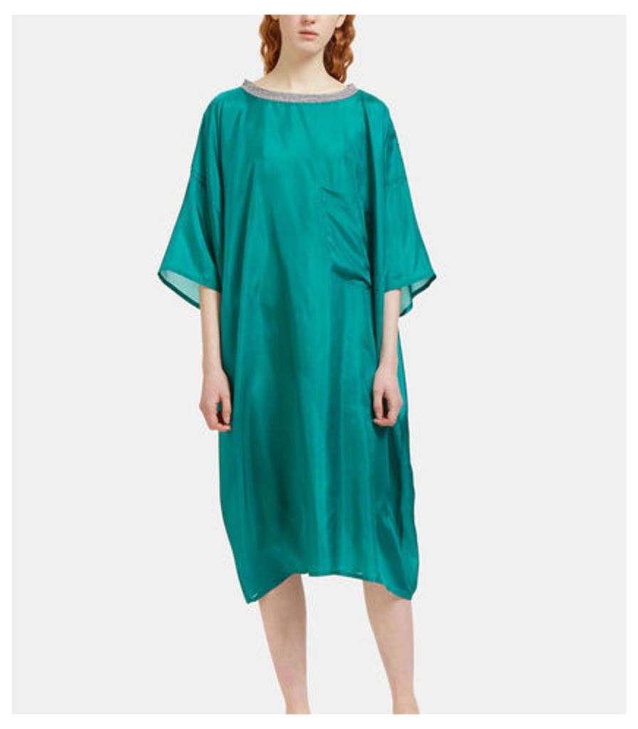 Oversized Patch Pocket Silk T-Shirt Dress