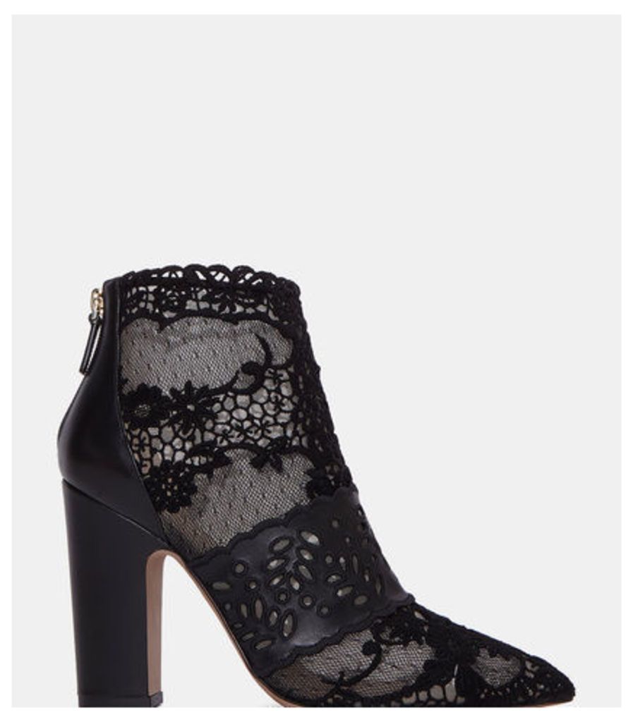 Lace Block Heeled Ankle Boots