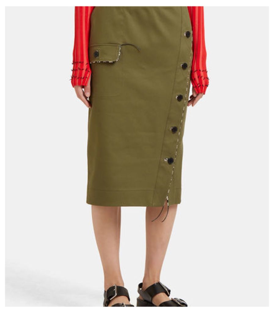 Curry Buttoned Pencil Skirt