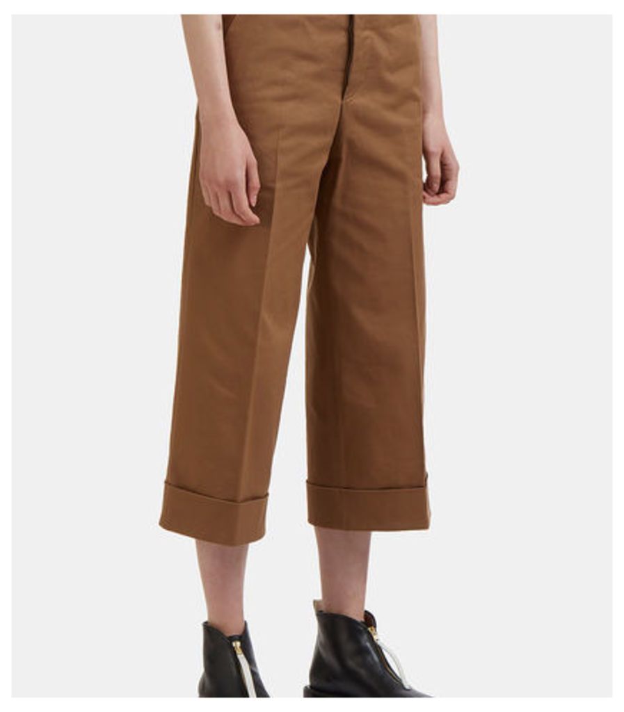 Cropped Wide Leg Turned-Up Twill Pants