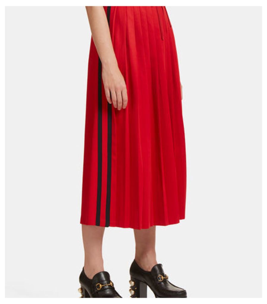 Pleated Striped Web Jersey Skirt