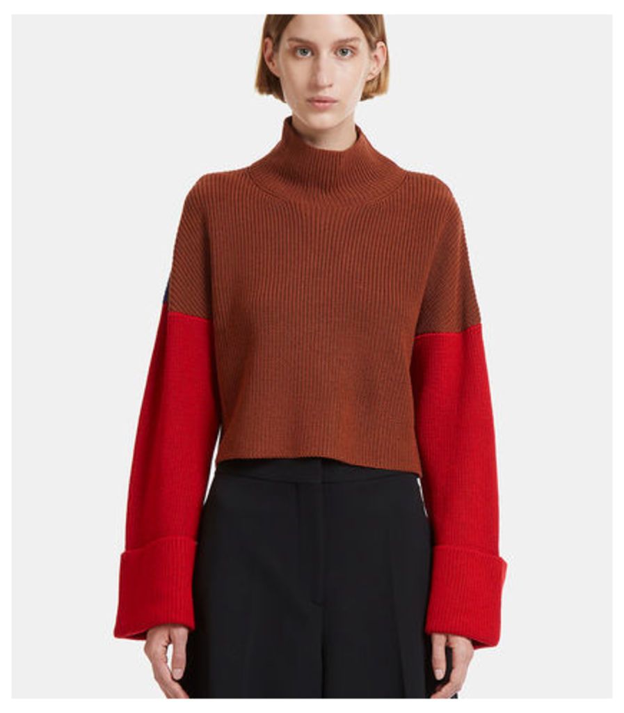 Cropped Colour-Blocked Knit Sweater