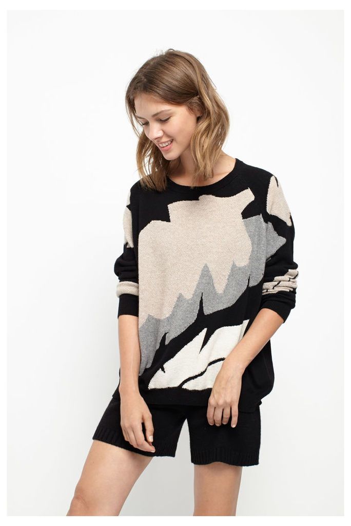 Palm Leaf Black Cashmere Sweater