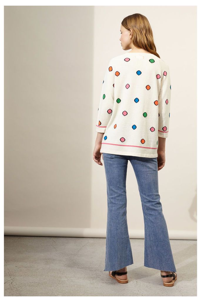 Cream Rainbow Dot Cashmere Sweater