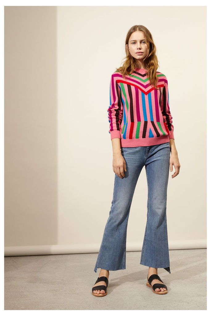 Pink Aztec Stripe Cashmere Sweater