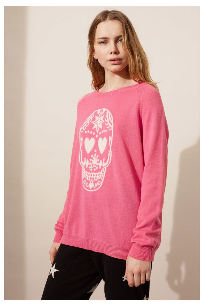 EXCLUSIVE Pink Cashmere Skull Sweater